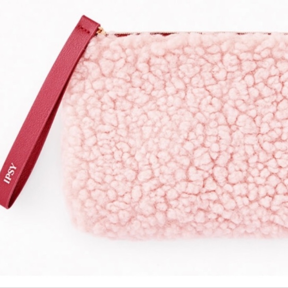 Ipsy Pink Faux Sherpa Wristlet Glam Bag
